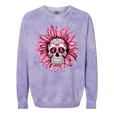 Sunflower Sugar Skull Breast Cancer Awareness Colorblast Crewneck Sweatshirt