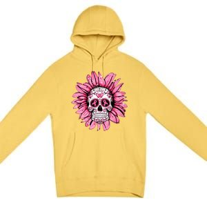 Sunflower Sugar Skull Breast Cancer Awareness Premium Pullover Hoodie