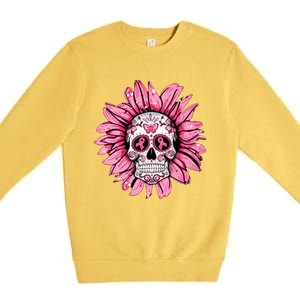 Sunflower Sugar Skull Breast Cancer Awareness Premium Crewneck Sweatshirt