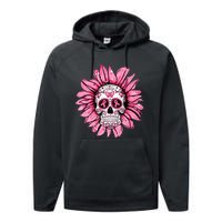 Sunflower Sugar Skull Breast Cancer Awareness Performance Fleece Hoodie