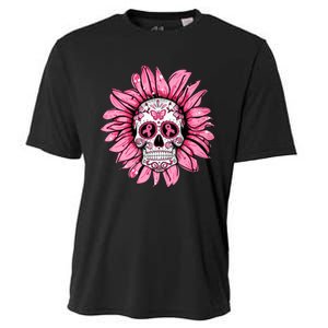 Sunflower Sugar Skull Breast Cancer Awareness Cooling Performance Crew T-Shirt