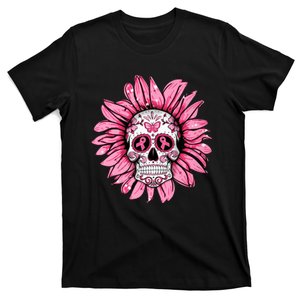 Sunflower Sugar Skull Breast Cancer Awareness T-Shirt