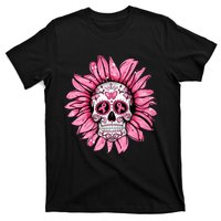 Sunflower Sugar Skull Breast Cancer Awareness T-Shirt