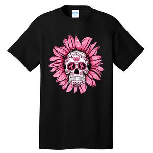 Sunflower Sugar Skull Breast Cancer Awareness Tall T-Shirt