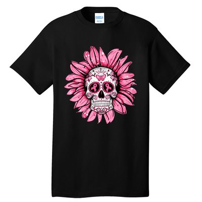 Sunflower Sugar Skull Breast Cancer Awareness Tall T-Shirt