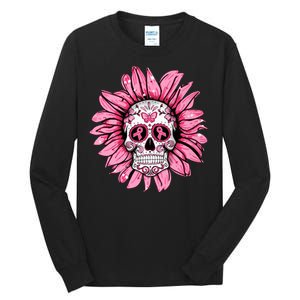 Sunflower Sugar Skull Breast Cancer Awareness Tall Long Sleeve T-Shirt