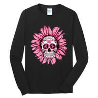 Sunflower Sugar Skull Breast Cancer Awareness Tall Long Sleeve T-Shirt