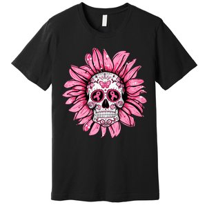 Sunflower Sugar Skull Breast Cancer Awareness Premium T-Shirt