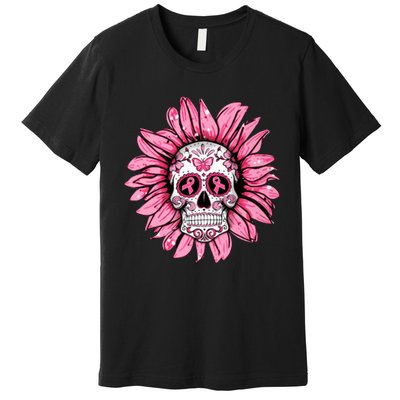 Sunflower Sugar Skull Breast Cancer Awareness Premium T-Shirt