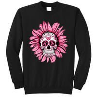 Sunflower Sugar Skull Breast Cancer Awareness Tall Sweatshirt