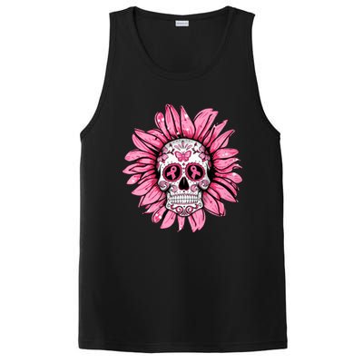 Sunflower Sugar Skull Breast Cancer Awareness PosiCharge Competitor Tank