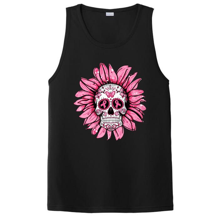 Sunflower Sugar Skull Breast Cancer Awareness PosiCharge Competitor Tank