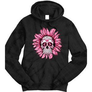 Sunflower Sugar Skull Breast Cancer Awareness Tie Dye Hoodie