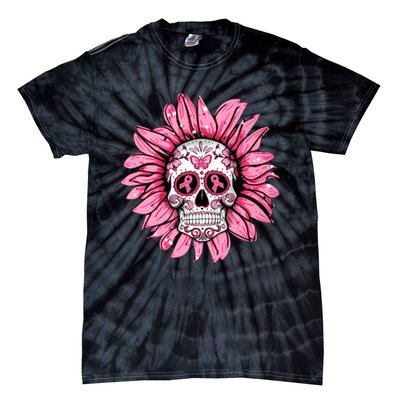 Sunflower Sugar Skull Breast Cancer Awareness Tie-Dye T-Shirt