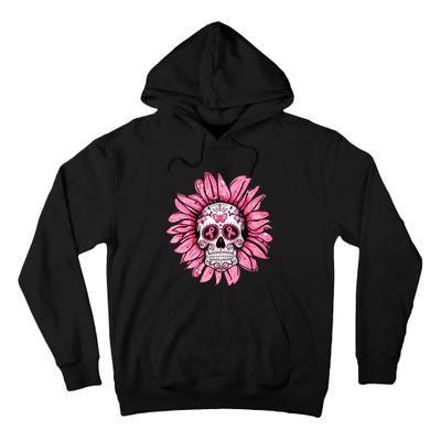 Sunflower Sugar Skull Breast Cancer Awareness Tall Hoodie