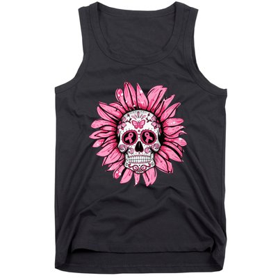 Sunflower Sugar Skull Breast Cancer Awareness Tank Top