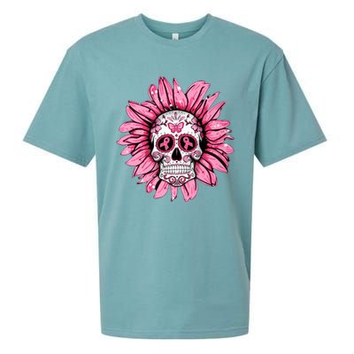 Sunflower Sugar Skull Breast Cancer Awareness Sueded Cloud Jersey T-Shirt