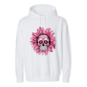 Sunflower Sugar Skull Breast Cancer Awareness Garment-Dyed Fleece Hoodie