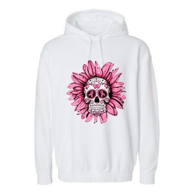 Sunflower Sugar Skull Breast Cancer Awareness Garment-Dyed Fleece Hoodie