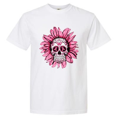 Sunflower Sugar Skull Breast Cancer Awareness Garment-Dyed Heavyweight T-Shirt