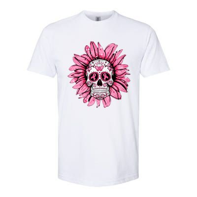 Sunflower Sugar Skull Breast Cancer Awareness Softstyle CVC T-Shirt