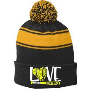 Softball Saying Stripe Pom Pom Beanie