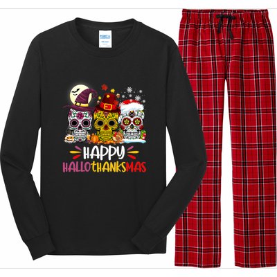 Sugar Skull Skeleton Halloween Xmas Happy Hallothanksmas Long Sleeve Pajama Set