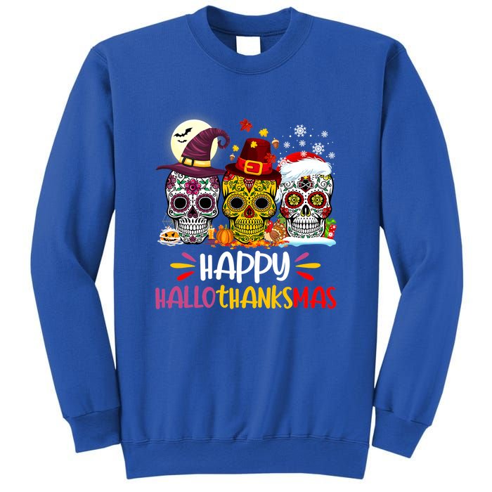 Sugar Skull Skeleton Halloween Xmas Happy Hallothanksmas Sweatshirt