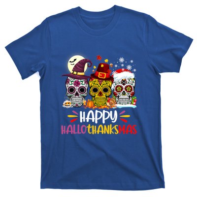 Sugar Skull Skeleton Halloween Xmas Happy Hallothanksmas T-Shirt