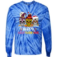 Sugar Skull Skeleton Halloween Xmas Happy Hallothanksmas Tie-Dye Long Sleeve Shirt