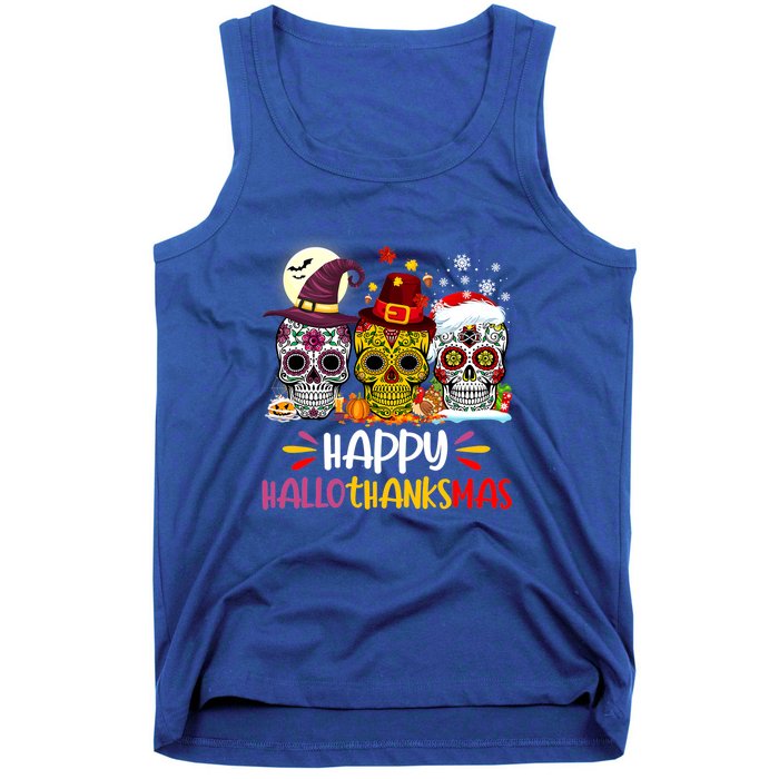 Sugar Skull Skeleton Halloween Xmas Happy Hallothanksmas Tank Top