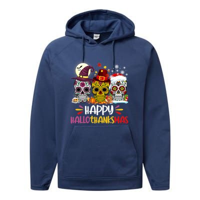 Sugar Skull Skeleton Halloween Xmas Happy Hallothanksmas Performance Fleece Hoodie