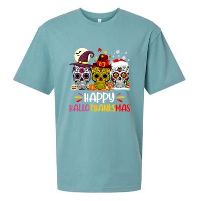 Sugar Skull Skeleton Halloween Xmas Happy Hallothanksmas Sueded Cloud Jersey T-Shirt