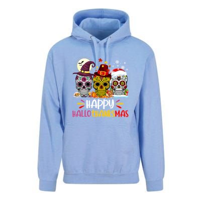 Sugar Skull Skeleton Halloween Xmas Happy Hallothanksmas Unisex Surf Hoodie