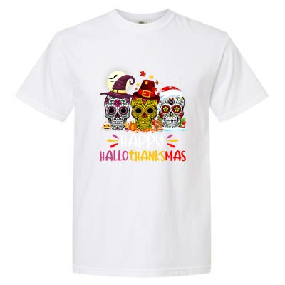 Sugar Skull Skeleton Halloween Xmas Happy Hallothanksmas Garment-Dyed Heavyweight T-Shirt