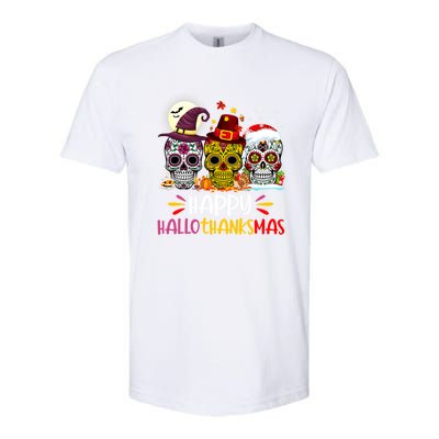 Sugar Skull Skeleton Halloween Xmas Happy Hallothanksmas Softstyle CVC T-Shirt