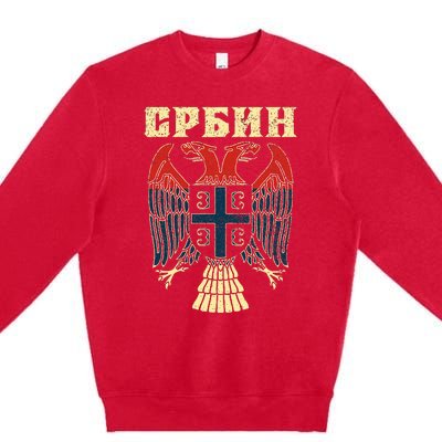 Serbia Srbija Serbian Serbian Eagle Flag Cccc Cyrillic Premium Crewneck Sweatshirt