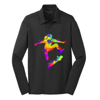 Skateboarder Skater Skateboard Skateboarding Great Gift Silk Touch Performance Long Sleeve Polo