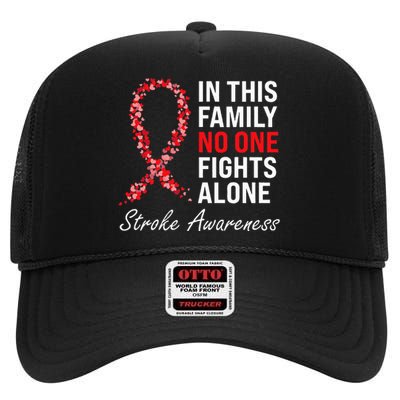 Stroke Survivor Stroke Awareness Red Ribbon High Crown Mesh Back Trucker Hat