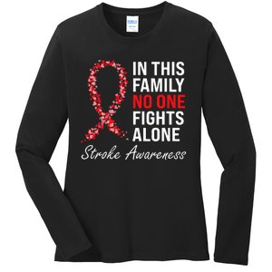 Stroke Survivor Stroke Awareness Red Ribbon Ladies Long Sleeve Shirt