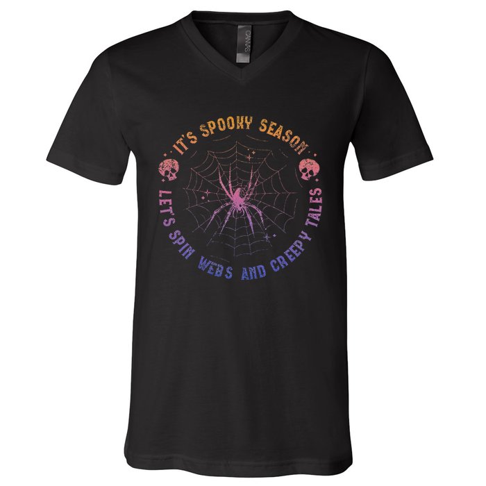 Spooky Season Spin Webs Creepy Tales Halloween Spider Lover V-Neck T-Shirt