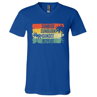 Sunrise Sunburn Sunset Repeat Summer Vacation Beach Outfit Gift V-Neck T-Shirt