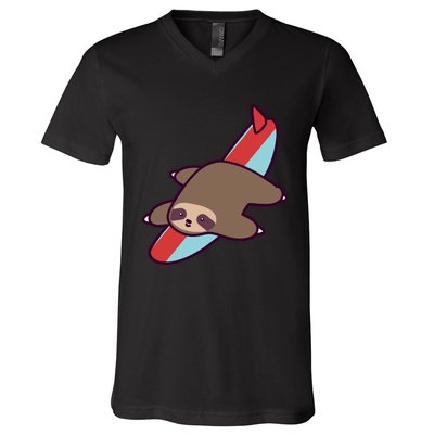 Surfing Sloth V-Neck T-Shirt