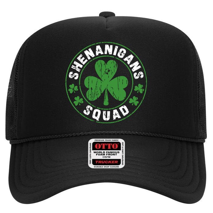 Shenanigans Squad Shamrocks Irish Funny St Patricks Day High Crown Mesh Back Trucker Hat