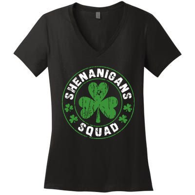 Shenanigans Squad Shamrocks Irish Funny St Patricks Day Women's V-Neck T-Shirt