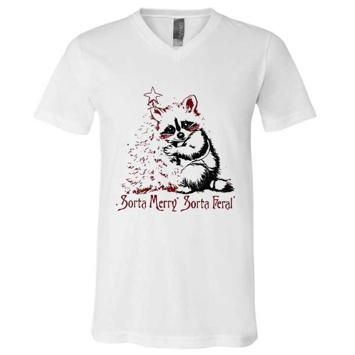 Sorta Santa Sorta Feral Christmas Feral Girl V-Neck T-Shirt