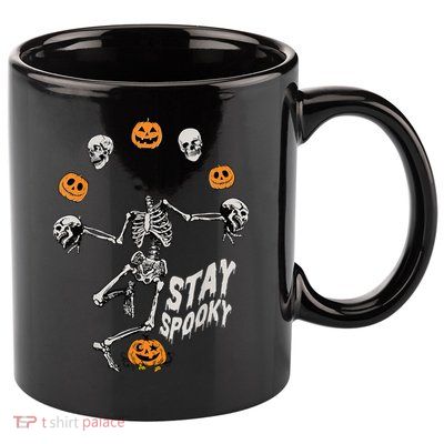 Stay Spooky Skeleton Shirt Trick Treat Halloween Skull Hand 11oz C Handle Ceramic Mug