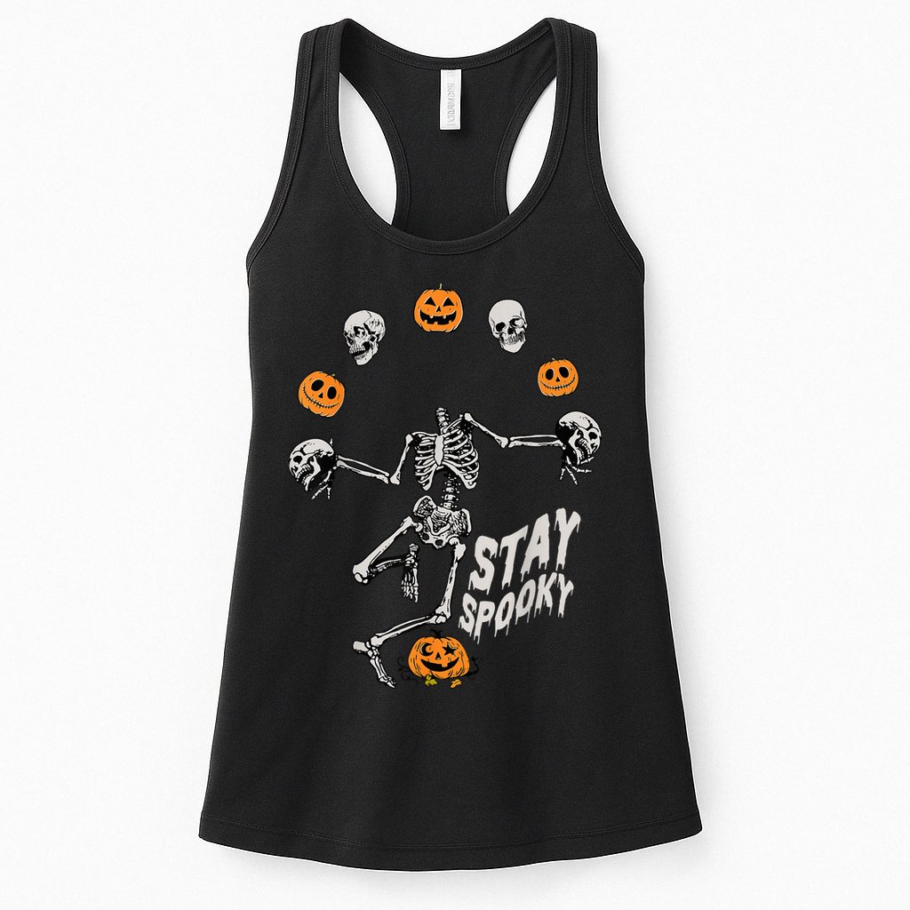 Stay Spooky Skeleton Shirt Trick Treat Halloween Skull Hand Womens Tank Top