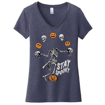 Stay Spooky Skeleton Shirt Trick Treat Halloween Skull Hand Women's V-Neck T-Shirt
