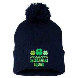 Shenanigans Squad St Patricks Day Shamrock Groovy Retro Pom Pom 12in Knit Beanie